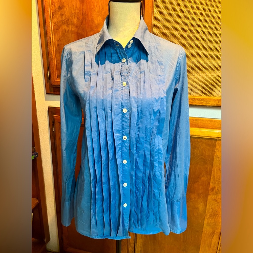 J Crew Size M. Peacock blue blouse. Tuxedo front